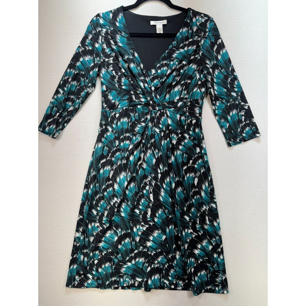 White House Black Market Womens Dress 3/4 Sleeve V-Neck Cross Front Size S Green
